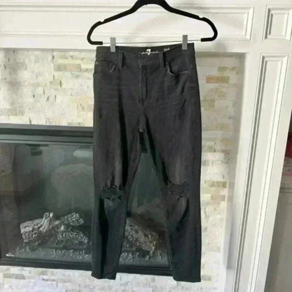 7 For All Mankind Black Jeans Ankle High Waist Gwenevere - Picture 1 of 4